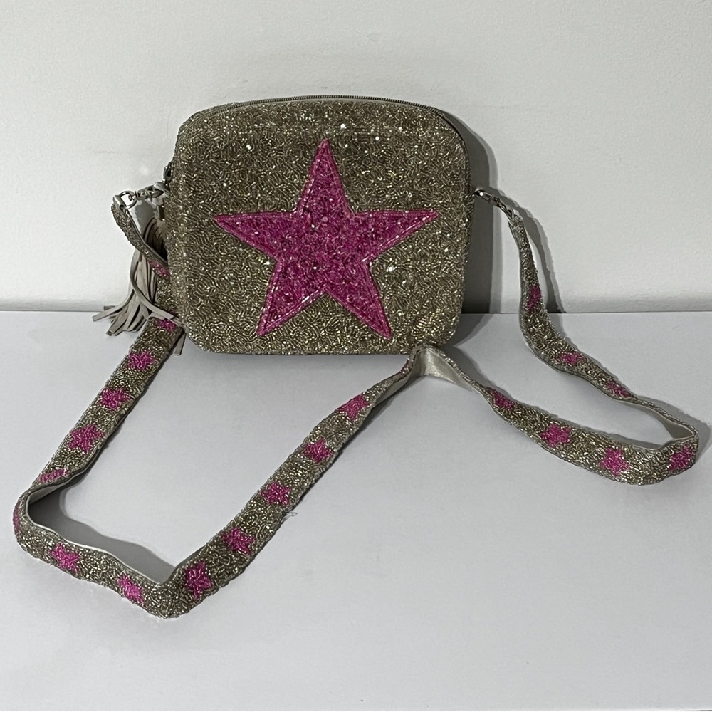 Tiana New York Pewter Pink Star Crossbody Bag